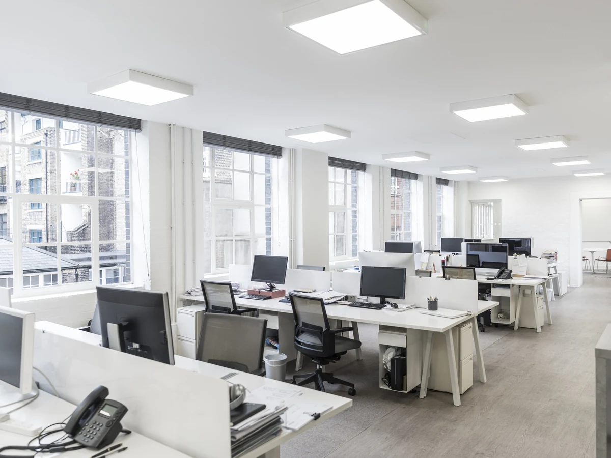 Commercial painting of an open plan office by Chesterfield Decorators