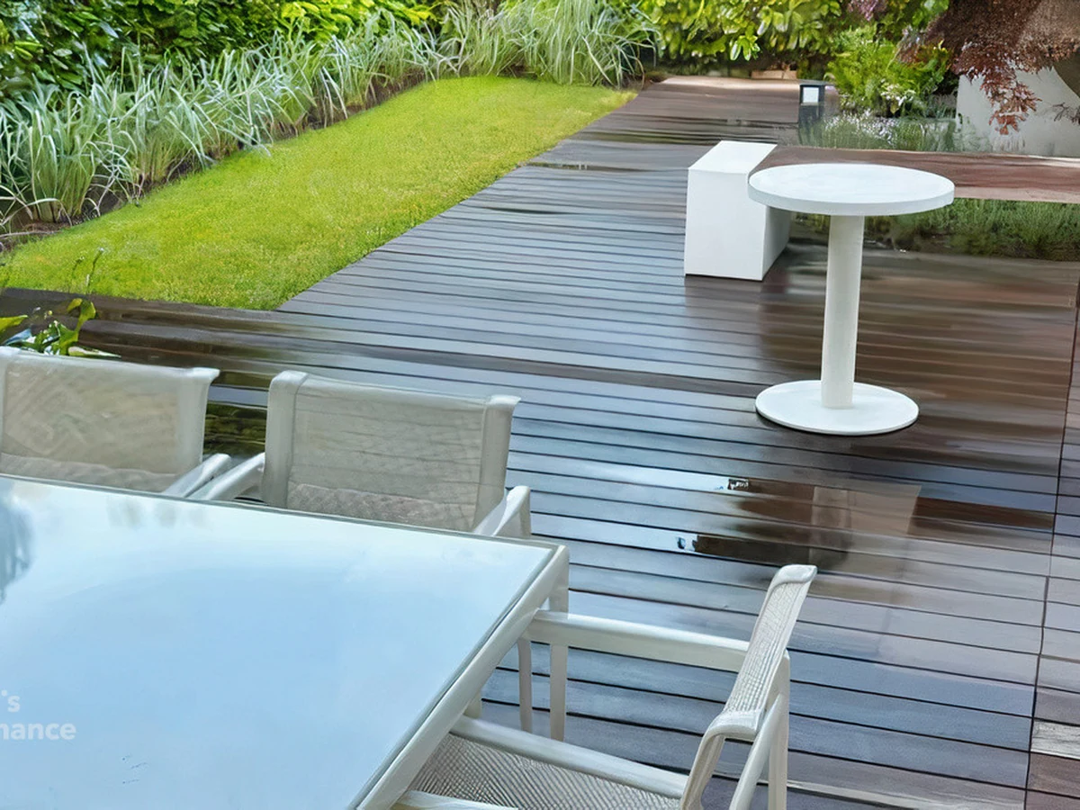 Deck painting on a modern garden deck in Chesterfield by Chesterfield Decorators