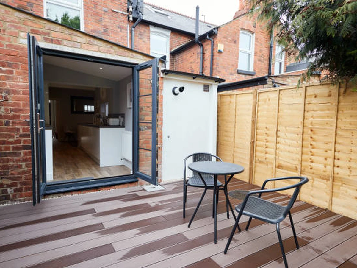 Urban terrace decking freshly painted by Chesterfield Decorators