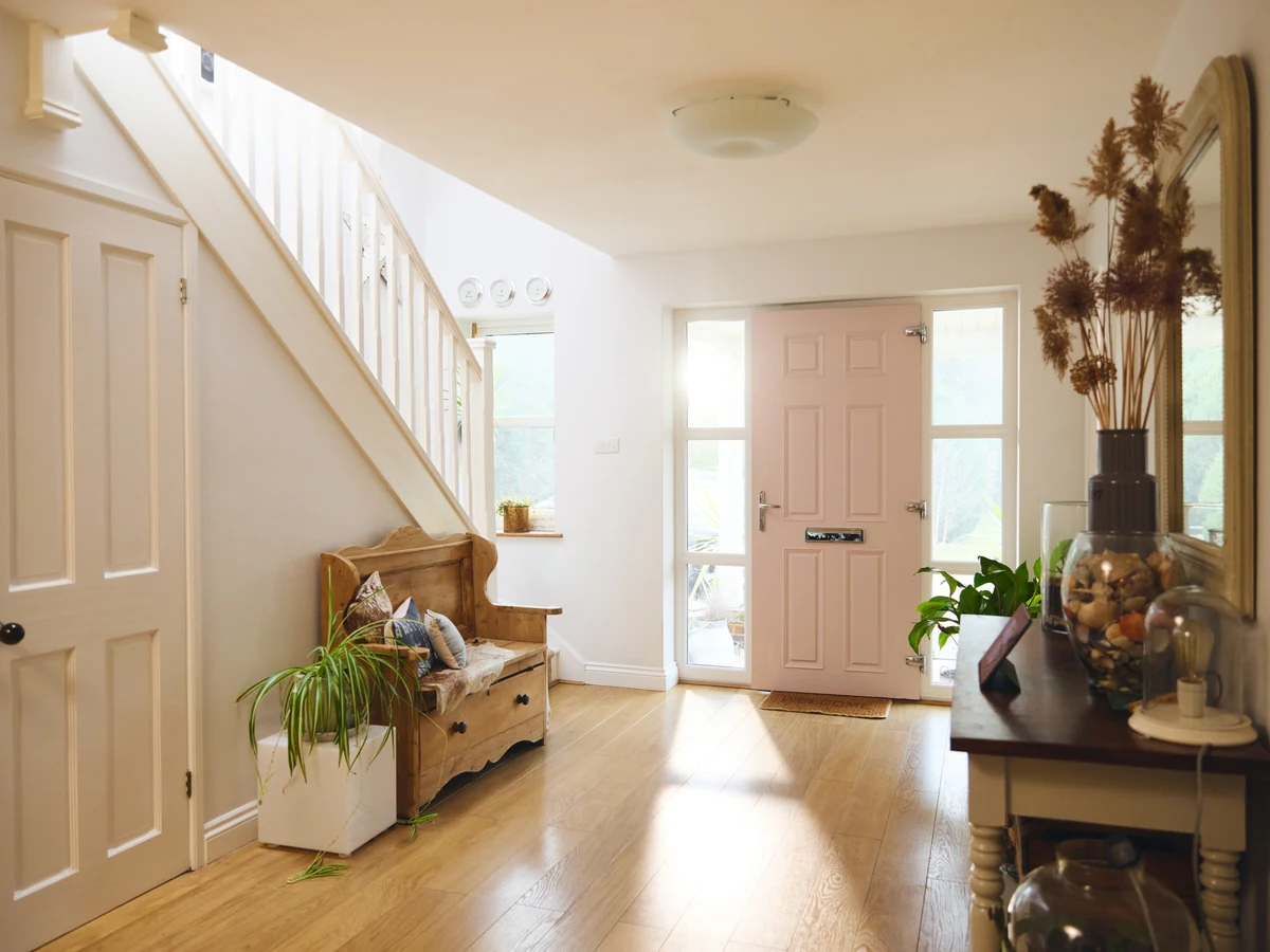 Bright hallway painting with pale finish by Chesterfield Decorators