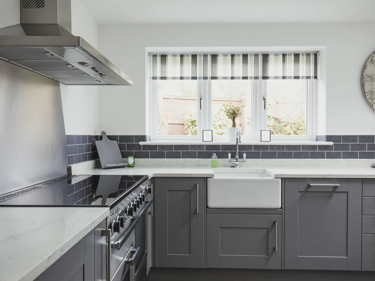 Kitchen cabinet painting costs in Chesterfield - contemporary grey shaker kitchen by Chesterfield Decorators