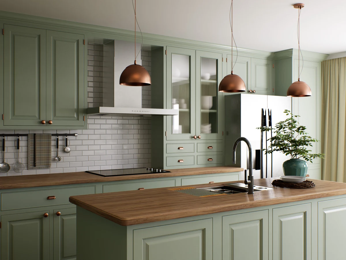 kitchen-painting-sage-green-shaker-chesterfield-decorators Kitchen cabinet painting in sage green shaker style in Walton Chesterfield by Chesterfield Decorators