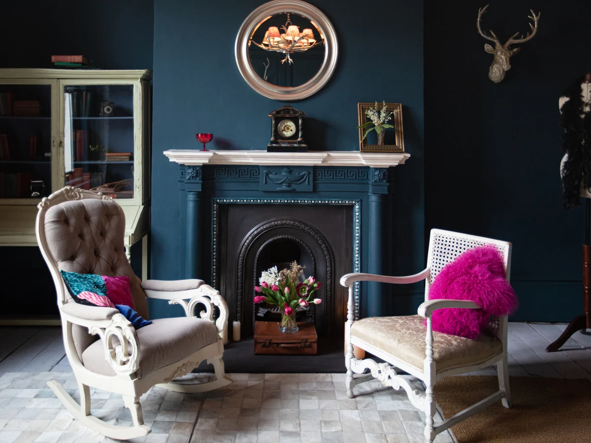 Dramatic dark teal feature wall painting in Chesterfield by Chesterfield Decorators