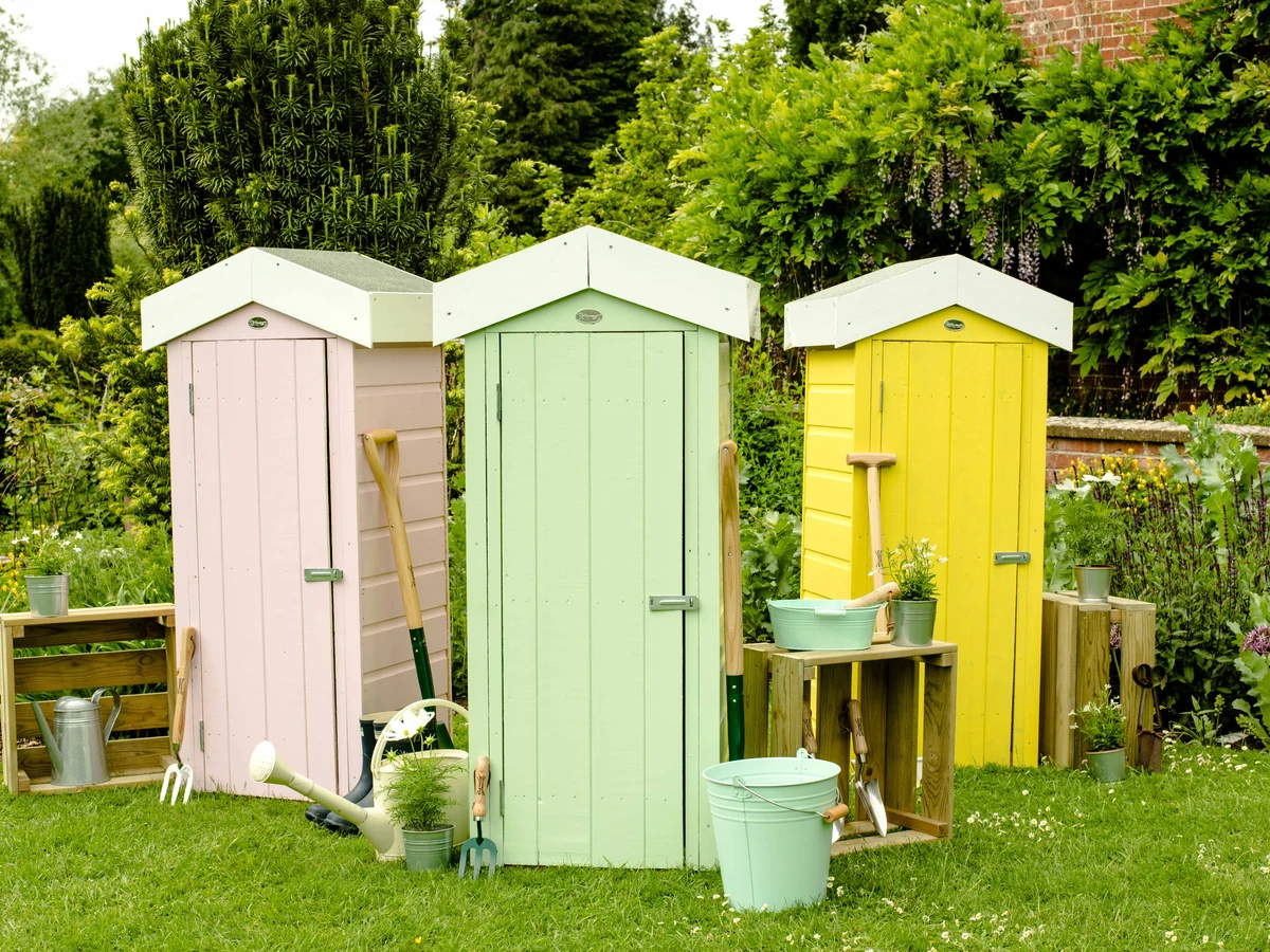 Wood painting in Chesterfield by Chesterfield Decorators, three colourful garden structures painted